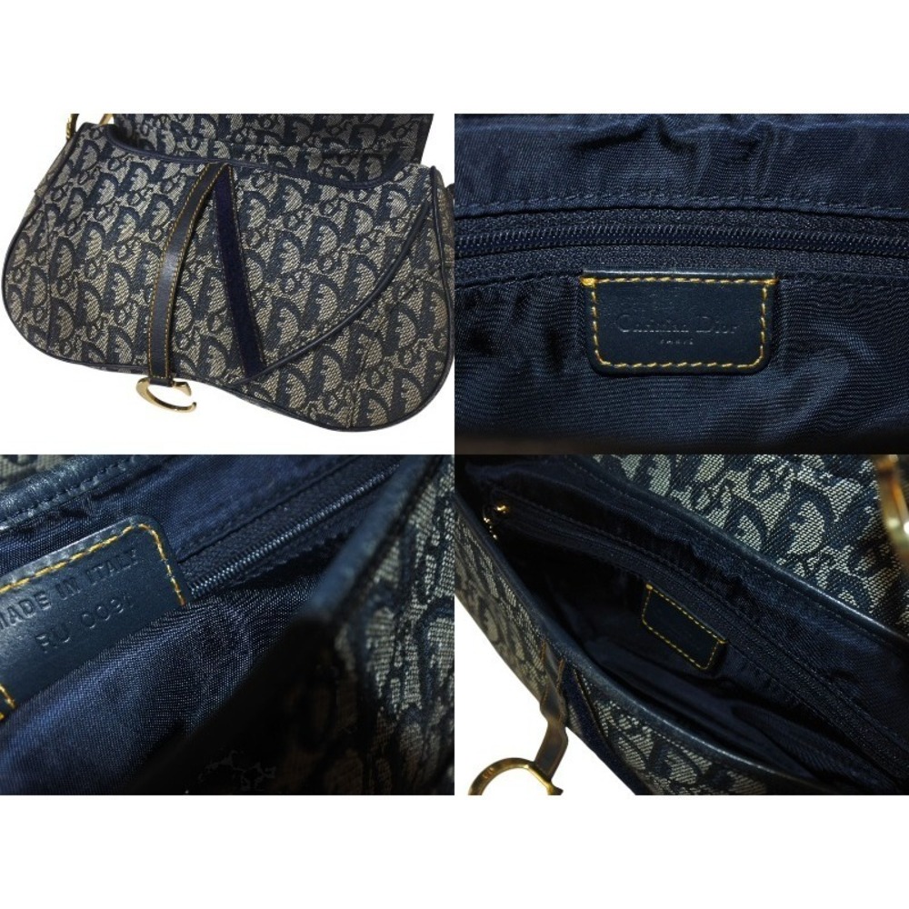 Dior Christian Double Canvas Saddle Trotter Blue Leather Bag Gold Navy - Picture 8 of 8